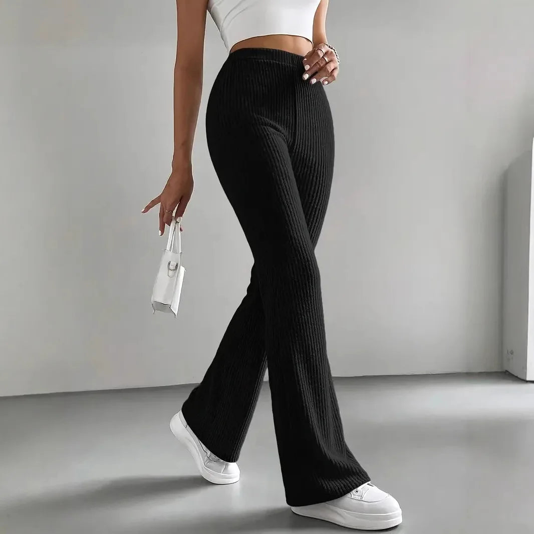 Pantalon Tula À Maille Durable À Taille Élastique Coupe Évasée Pour Femme Moderne