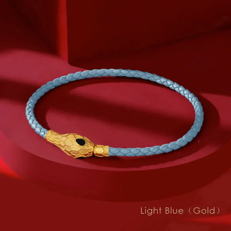 Aspis Viper Bracelet En Cuir Tressé À La Main Avec Fermoir Serpent Doré Pour Hommes Et Femmes Amawinc