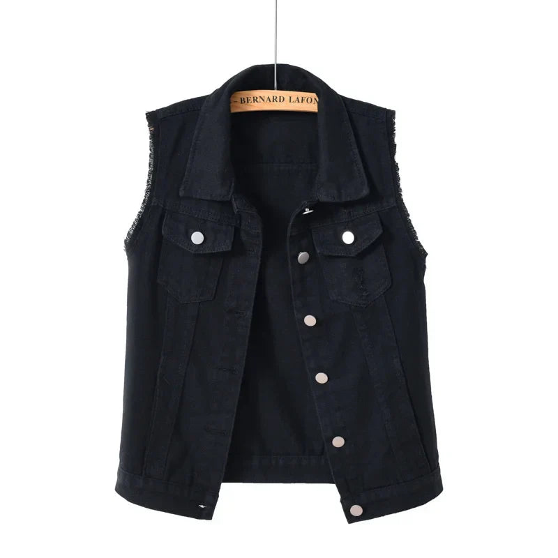 Zoré Gilet En Denim Oversize Avec Bords Effilochés Poches Multiples Et Attitude Puissante