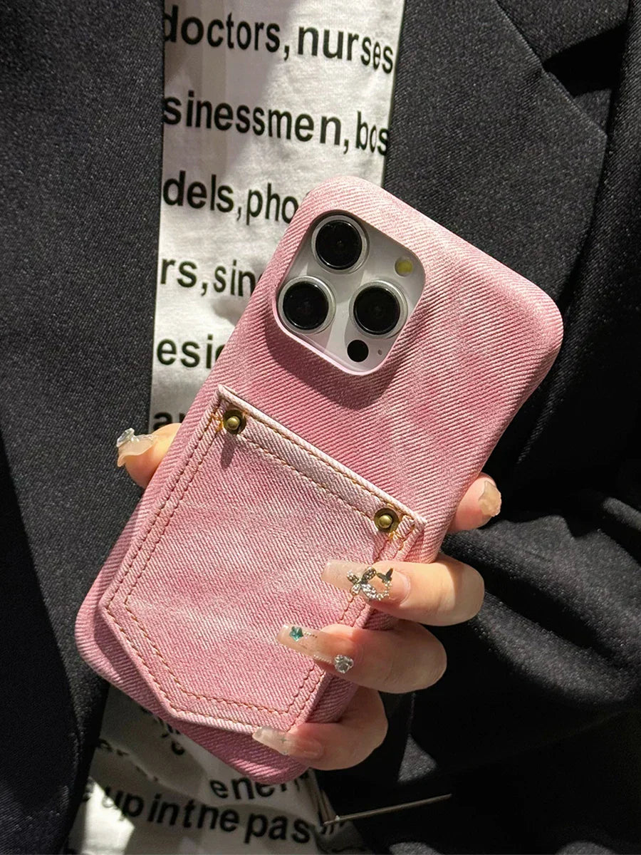 Coque En Denim Indigo Pour iPhone Avec Poche Cousue Et Doublure Douce Pour Protection Robuste Amawinc