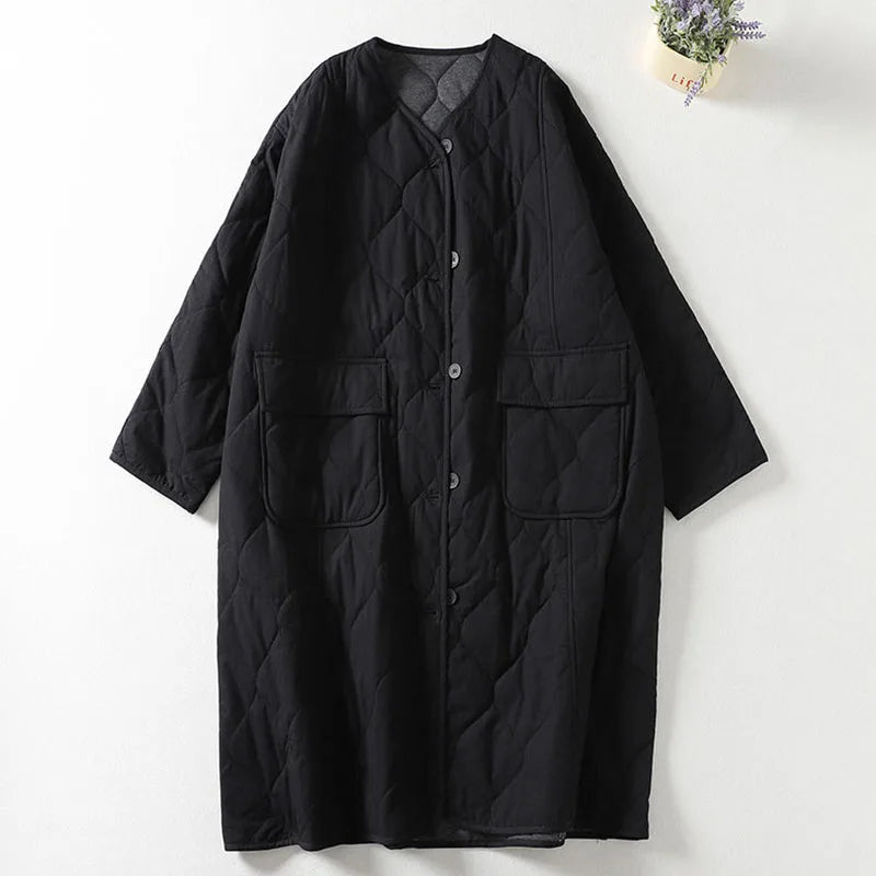 Manteau Matelassé Pour Femme Longline Oversize Col En V Sans Col Idéal Pour Hiver Et Style Quotidien