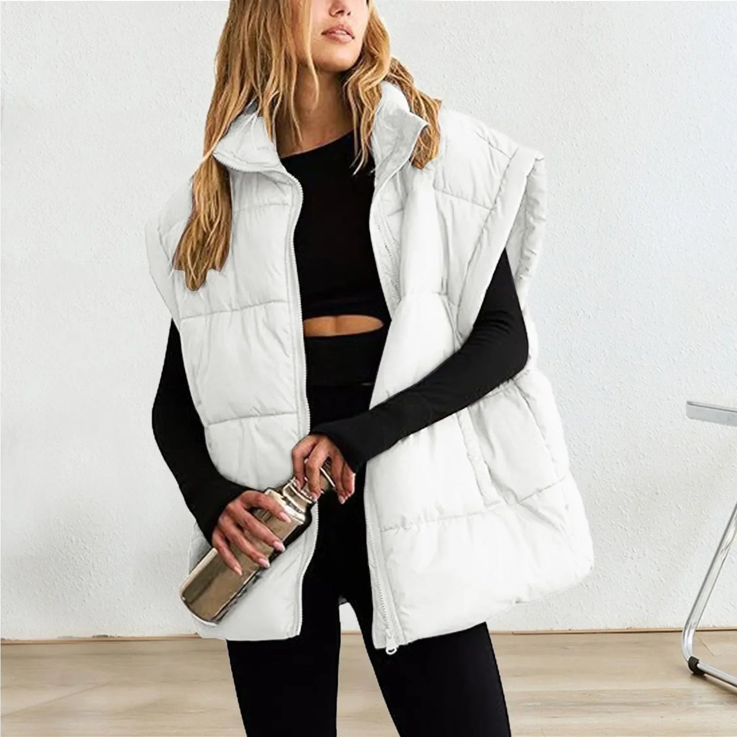 Amawinc Gilet En Duvet Matelassé Chaud Pour L'Hiver Avec Zip Décontracté Et Silhouette Moderne