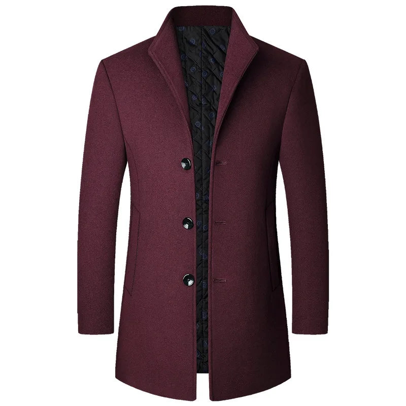 Manteau Long Pour Homme Boutonné Élégant En Laine Hivernale Coupe Tailleur Par Amawinc