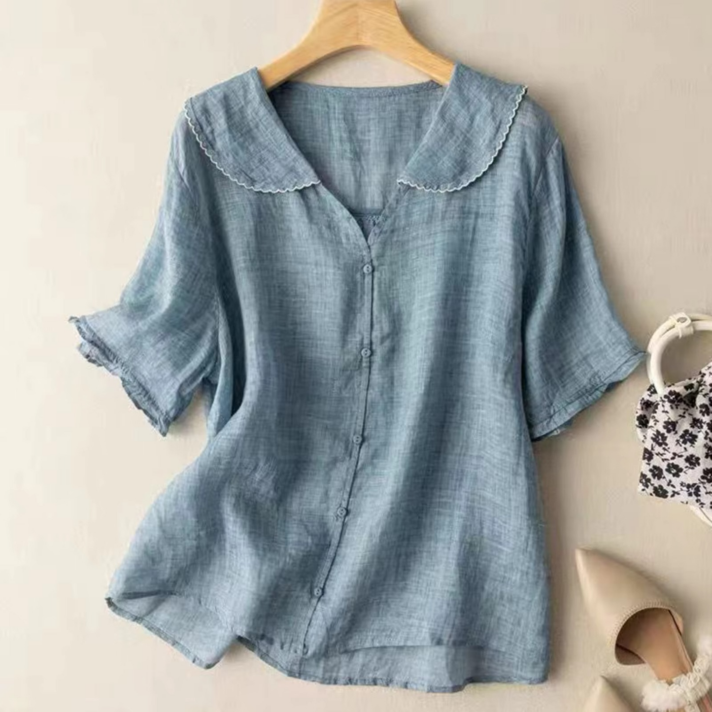 Chemise Boutonnée Femme En Coton Et Lin À Manches Longues Confortable Et Polyvalente