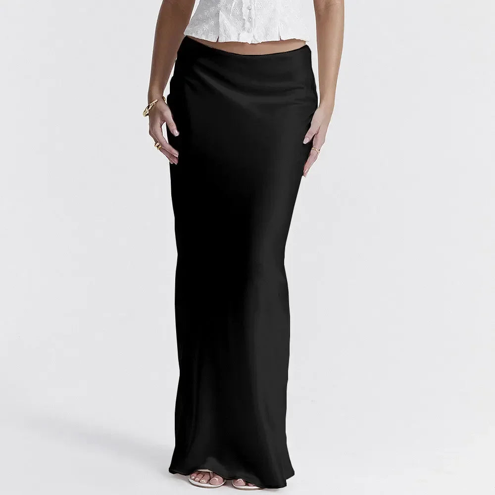 Jupe Longue Satinée Pour Femme Élégante Design Lisse Taille Ajustée Idéale Pour Jour Et Fête