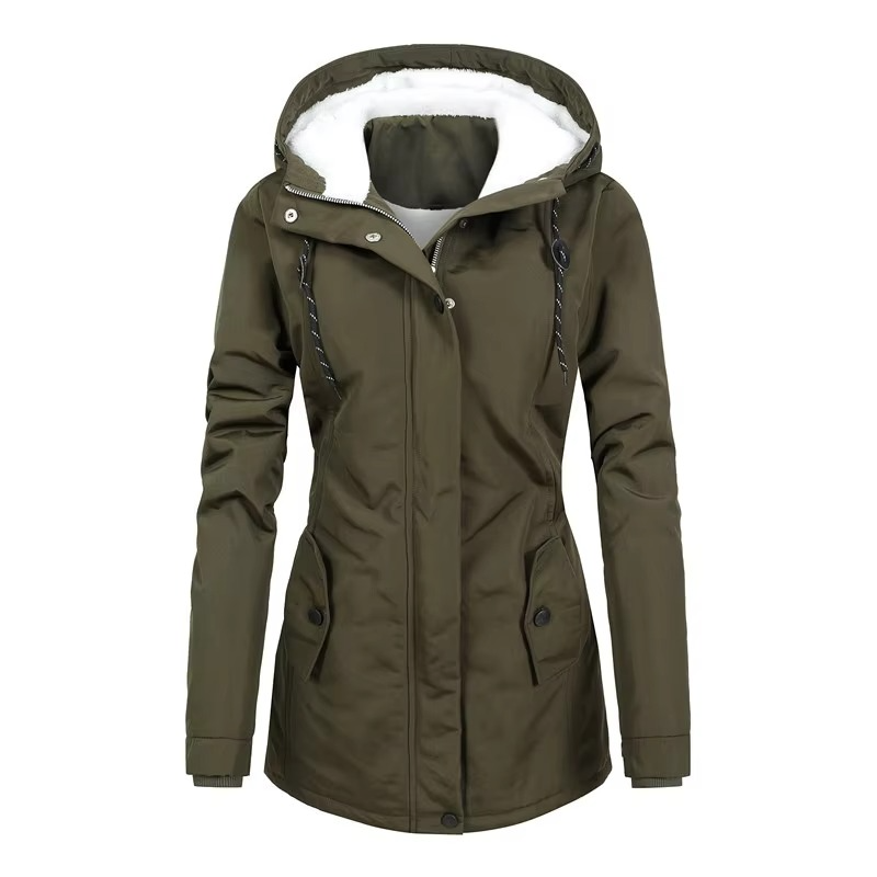 Parka Femme Rétro Doublée Polaire Mi Longue Avec Capuche Chaude Et Confortable Pour Femme