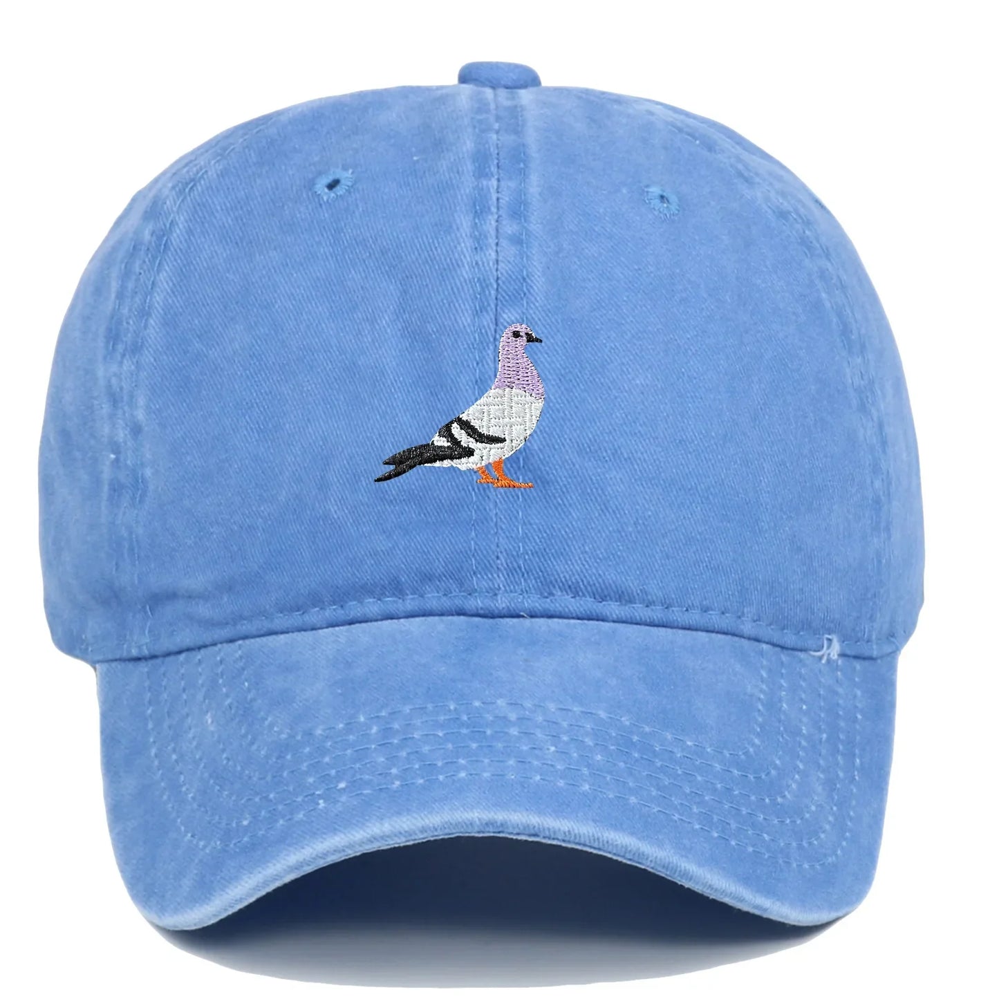Casquette En Coton Lavé Avec Pigeon Brodé Toile Uni Réglable Taille Unique Oeillets Pour Confort
