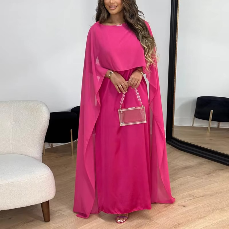 Robe Longue En Chiffon Élégante Pour Soirée Avec Manches Châle Fluides Et Drapé Confortable Amawinc