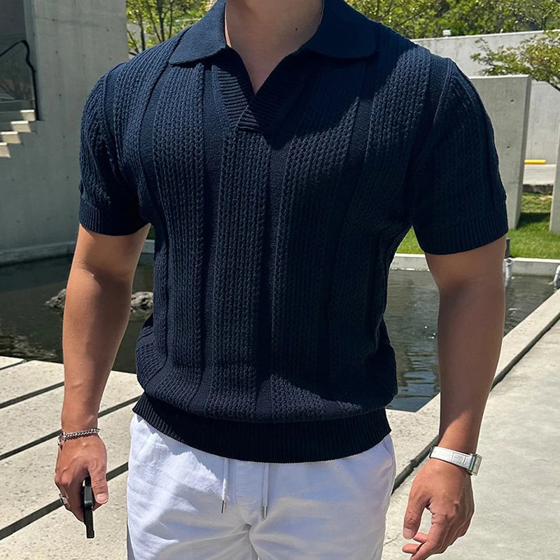 Polo Léger En Maille Avec Col Vintage Et Silhouette Ajustée Pour Sorties Ensoleillées