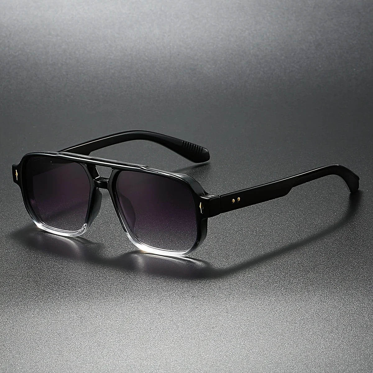 Shadowline '72 Shades Lunettes Aviateur Carré Noir Mat Avec Détails Dorés UV400 Teintées