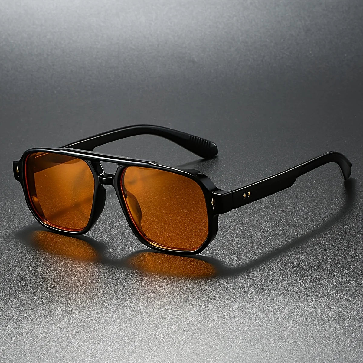Shadowline '72 Shades Lunettes Aviateur Carré Noir Mat Avec Détails Dorés UV400 Teintées