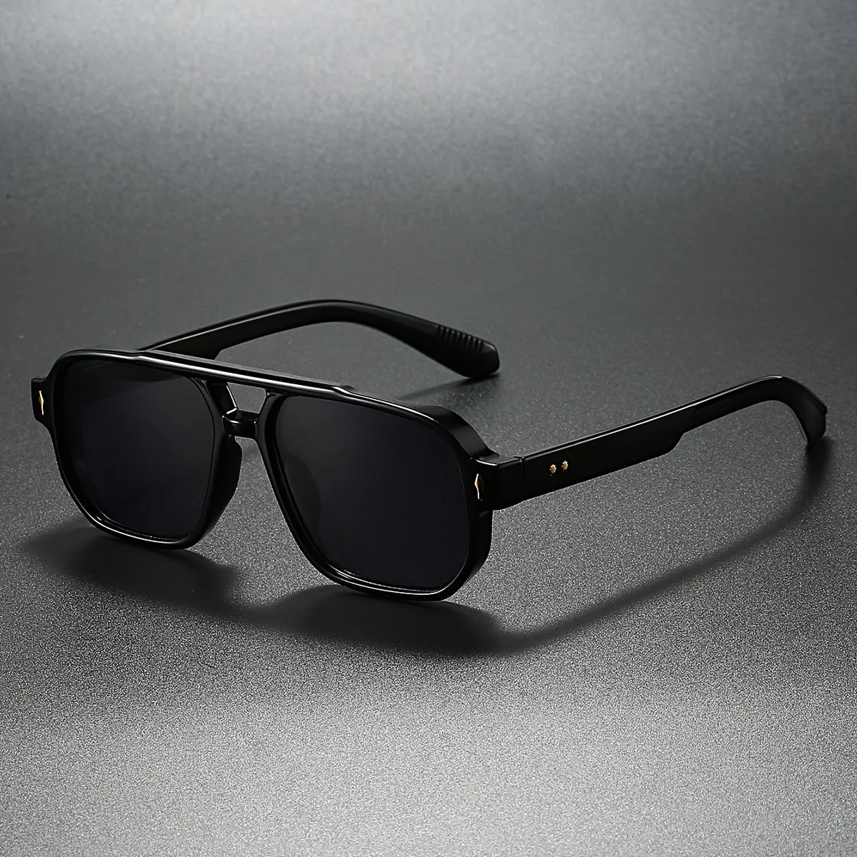 Shadowline '72 Shades Lunettes Aviateur Carré Noir Mat Avec Détails Dorés UV400 Teintées