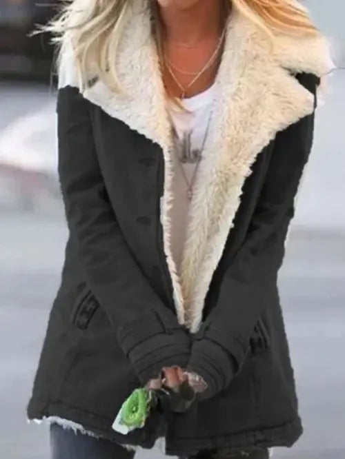 Veste Femme Chaude Avec Doublure Sherpa En Polaire Et Col Revers Surdimensionné Chic Pour Hiver