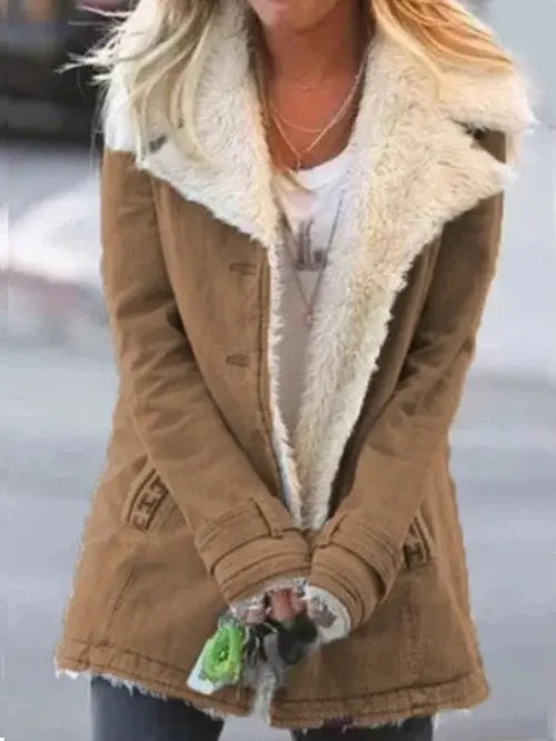 Veste Femme Chaude Avec Doublure Sherpa En Polaire Et Col Revers Surdimensionné Chic Pour Hiver