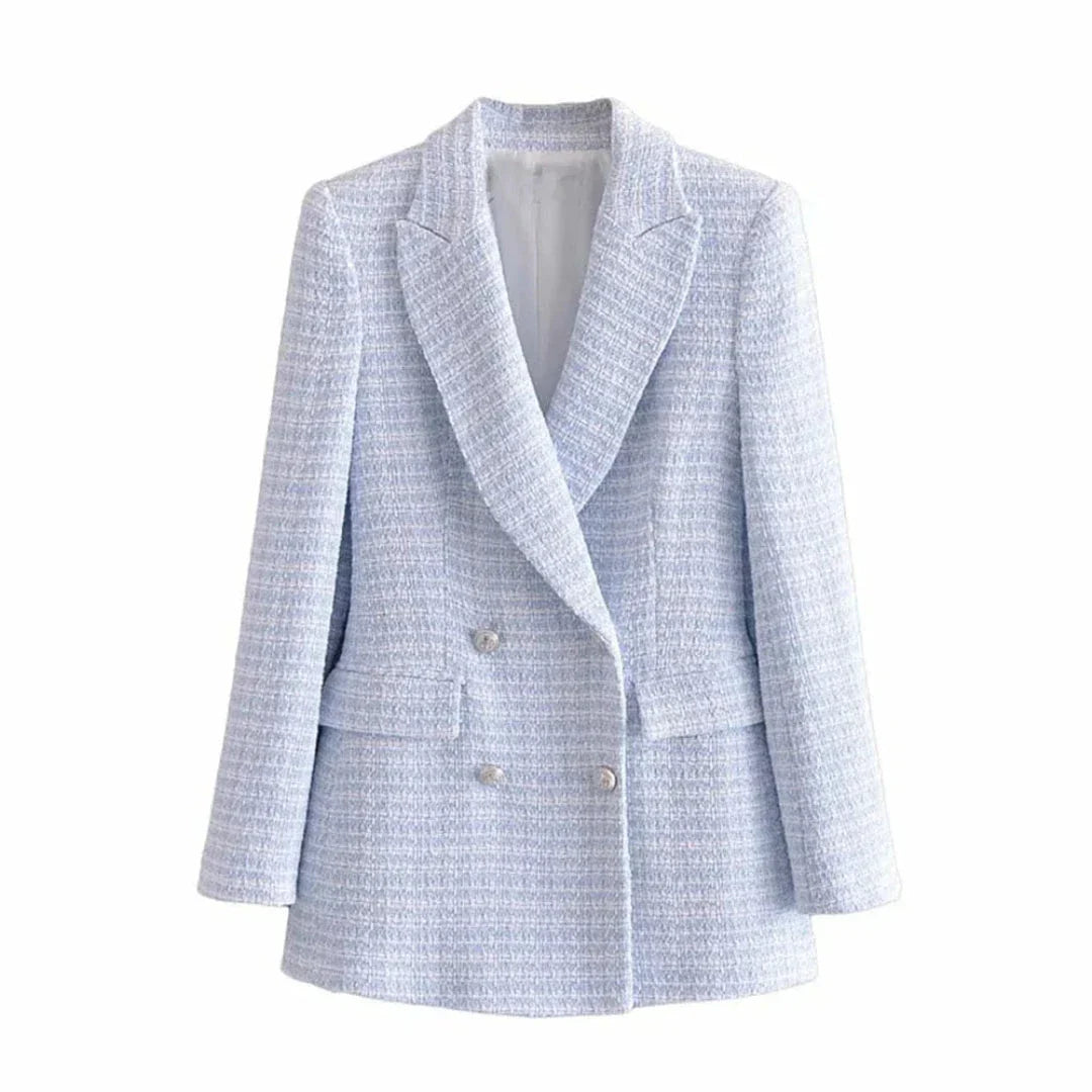 Veste Tweed Femme à Double Boutonnage Sheryl Pour Bureau Élégant Style Haut de Gamme