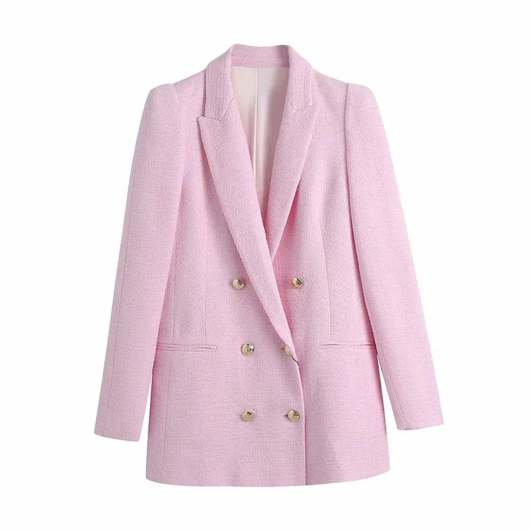 Veste Tweed Femme à Double Boutonnage Sheryl Pour Bureau Élégant Style Haut de Gamme