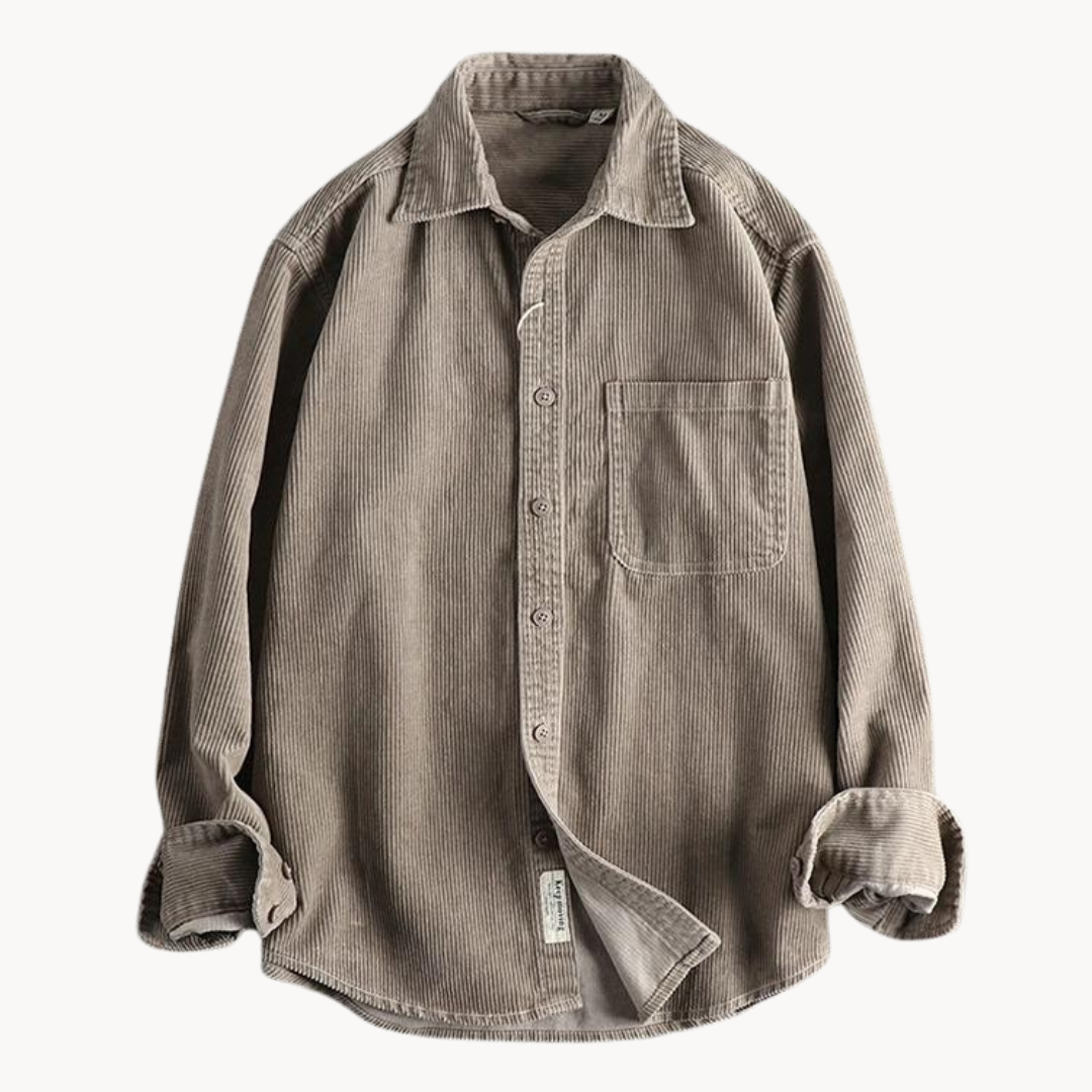 Chemise Homme En Velours Côtelé Marron À Manches Longues Zach Pour Confort Quotidien Décontracté Par Amawinc