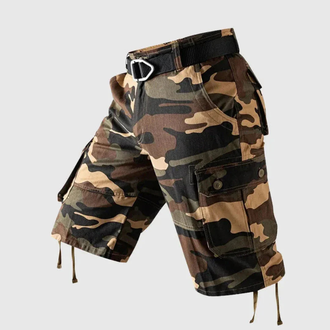 Shorts Cargo Camouflage À Poches Multiples Pour Homme En Coton Pur Longueur Genou Outdoor Tactique