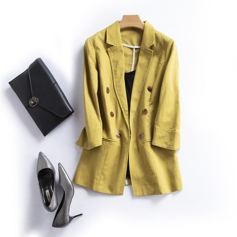 Blazer Sienna En Lin Léger Avec Manches Froncées Et Double Boutonnage Col À Revers