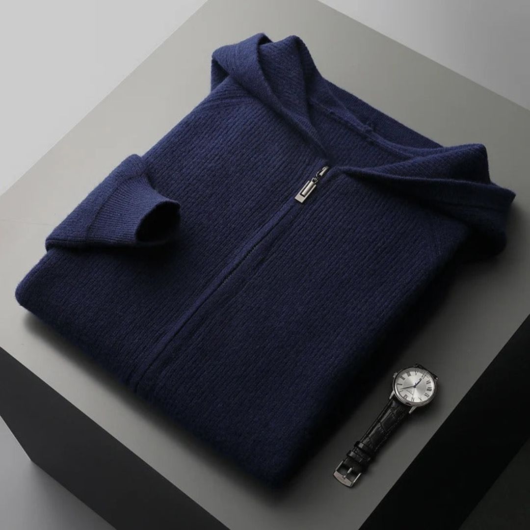 Silas Cardigan Zip Cachemire Pour Homme Thermorégulé Élégance Minimaliste Et Confort Premium