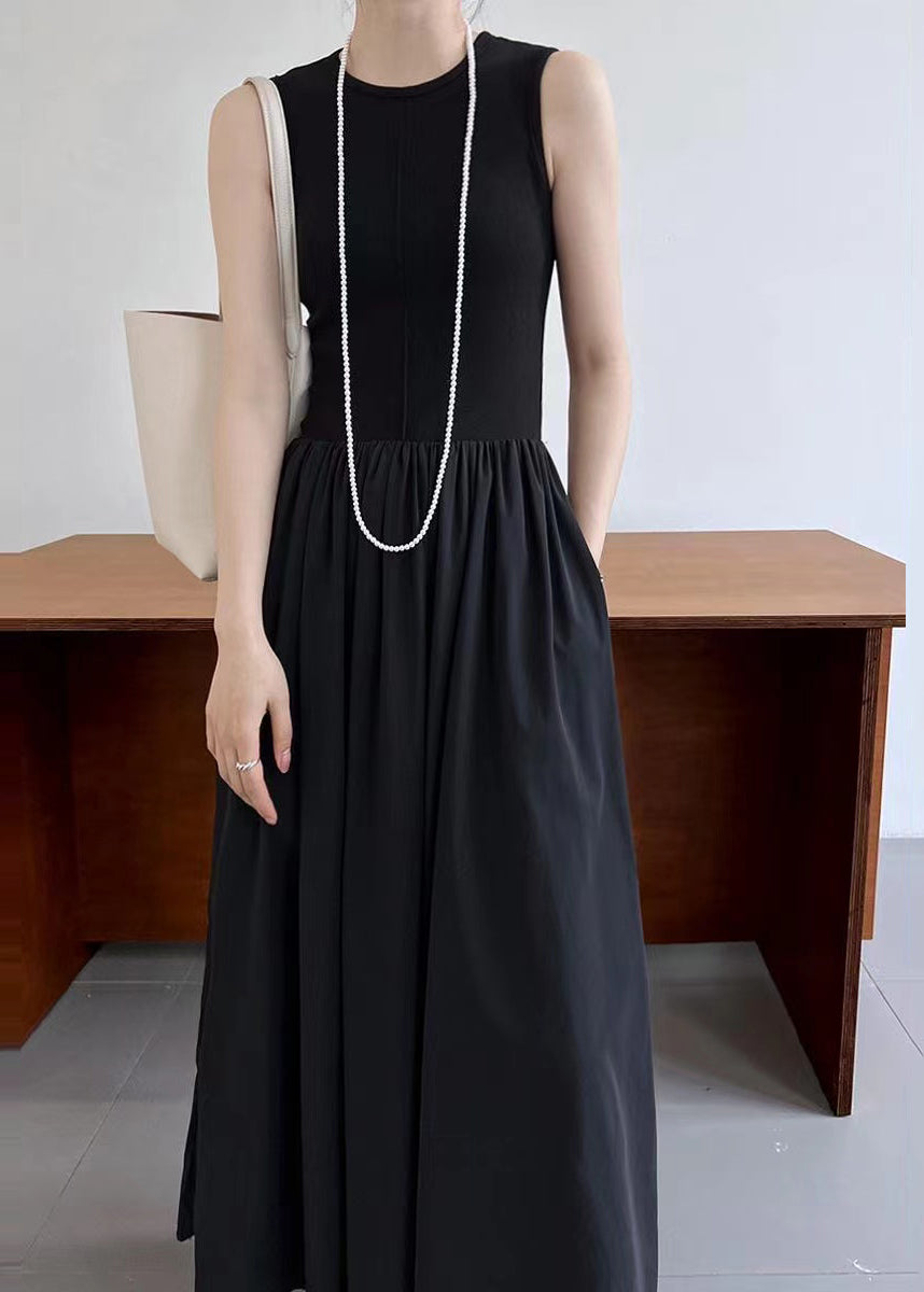 Robe longue en coton patchwork noire sans manches - Amawinc