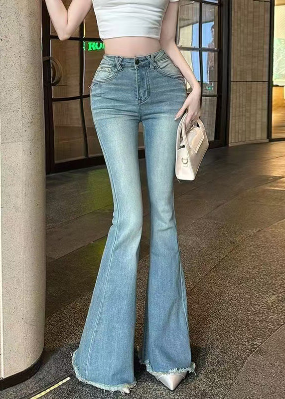 Bas évasé en jean bleu Slim Fit Butt Scrunch pour l'automne - Amawinc