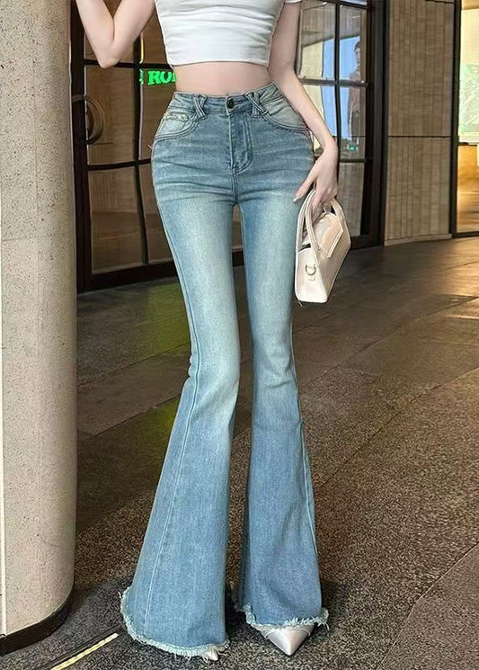 Bas évasé en jean bleu Slim Fit Butt Scrunch pour l'automne - Amawinc