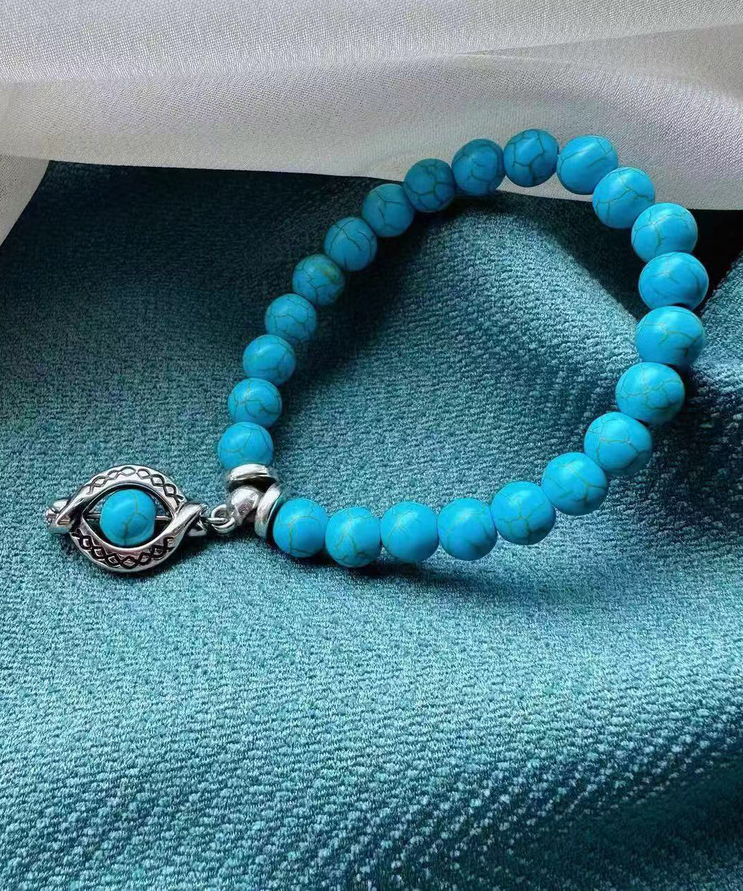 Bracelet simple en acier inoxydable bleu avec breloque turquoise - Amawinc