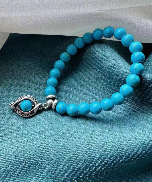 Bracelet simple en acier inoxydable bleu avec breloque turquoise - Amawinc