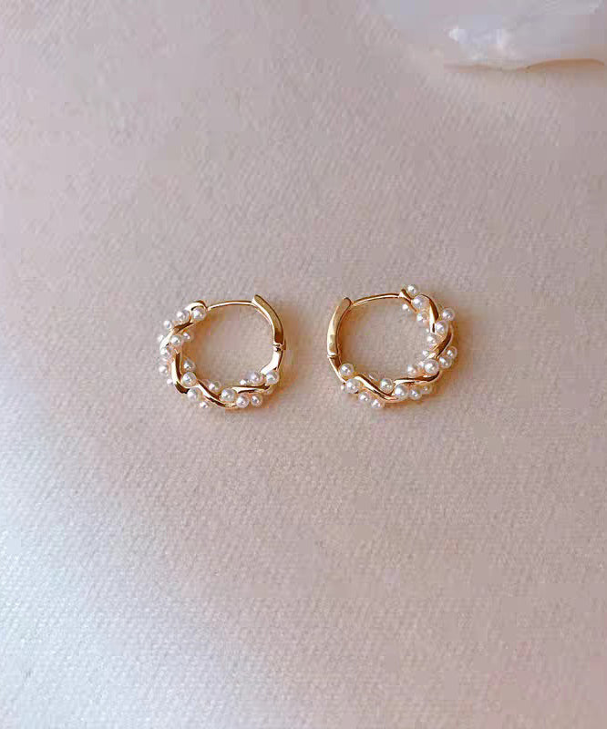 Boucles d'oreilles créoles simples en argent sterling doré et perles - Amawinc