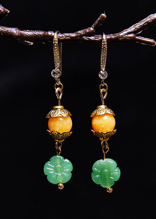 Boucles d'oreilles simples en forme de fleur de lotus vert, en jade, en cire d'abeille - Amawinc