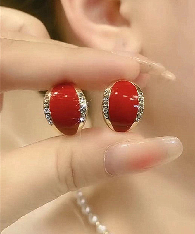 Boucles d'oreilles simples en argent sterling rouge avec zircon et jade - Amawinc