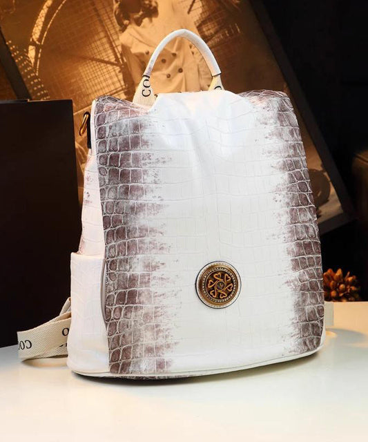 Sac à dos simple en cuir de veau blanc de grande capacité - Amawinc