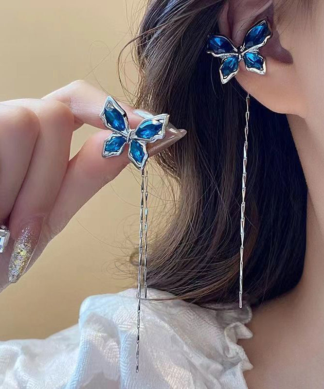 Boucles d'oreilles pendantes à pampilles papillon en cuivre bleu et zircon - Amawinc