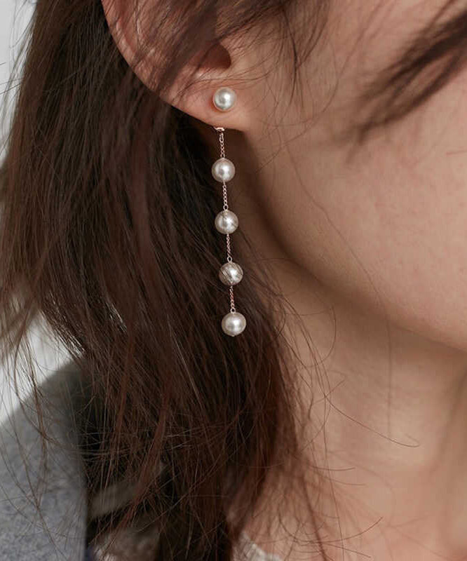 Boucles d'oreilles pendantes fines en alliage d'or avec perles et pampilles - Amawinc
