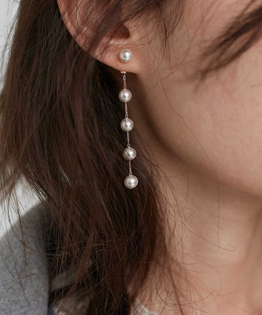 Boucles d'oreilles pendantes fines en alliage d'or avec perles et pampilles - Amawinc