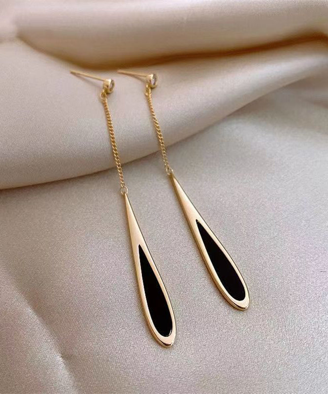 Boucles d'oreilles fines en alliage de cuivre doré et noir avec goutte d'eau - Amawinc
