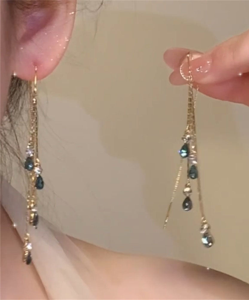 Boucles d'oreilles fines en forme de goutte d'eau avec cristal vert zircon - Amawinc