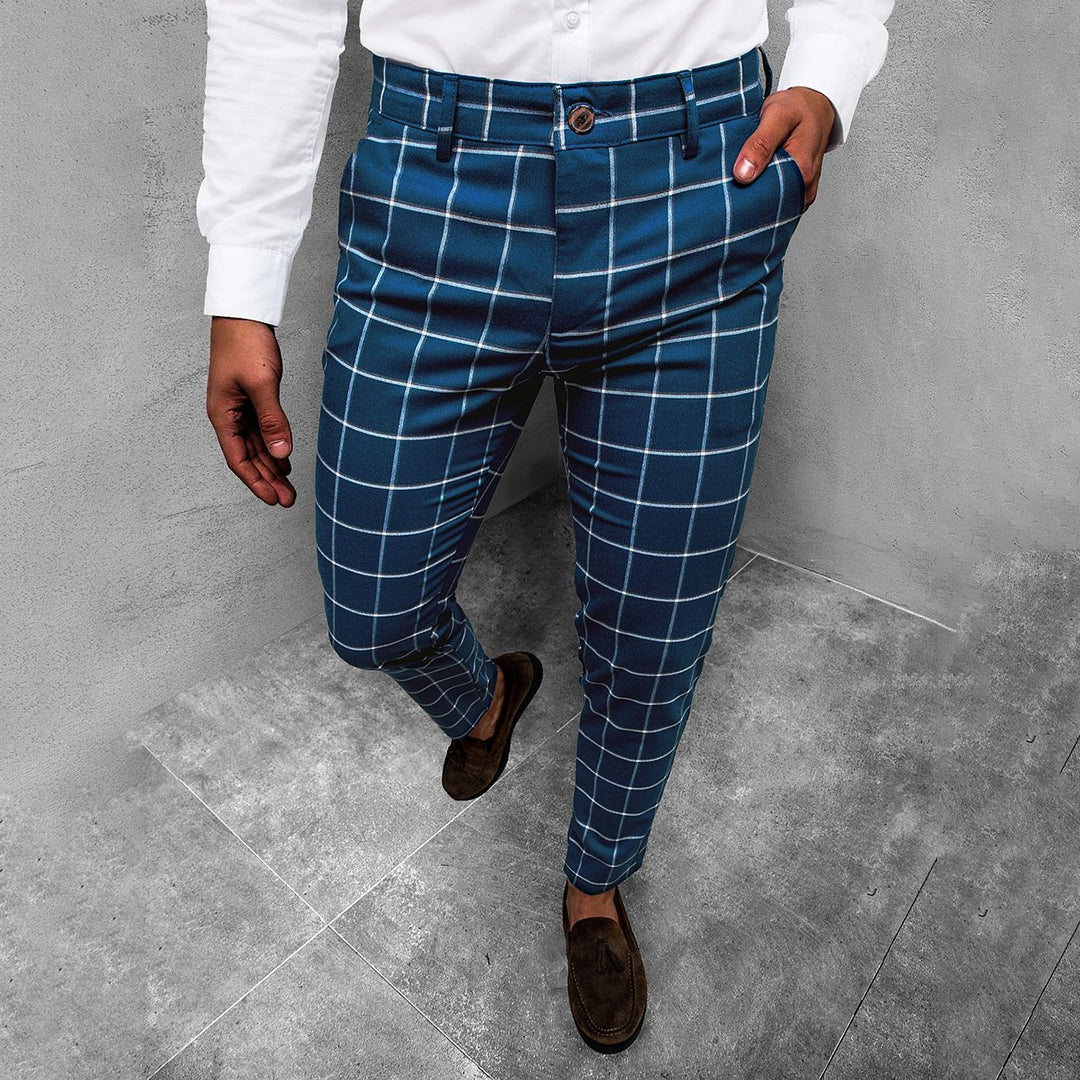 Amawinc Daniel Pantalon Homme Coupe Ajustée À Motif Quadrillé Confortable Pour Bureau Week End