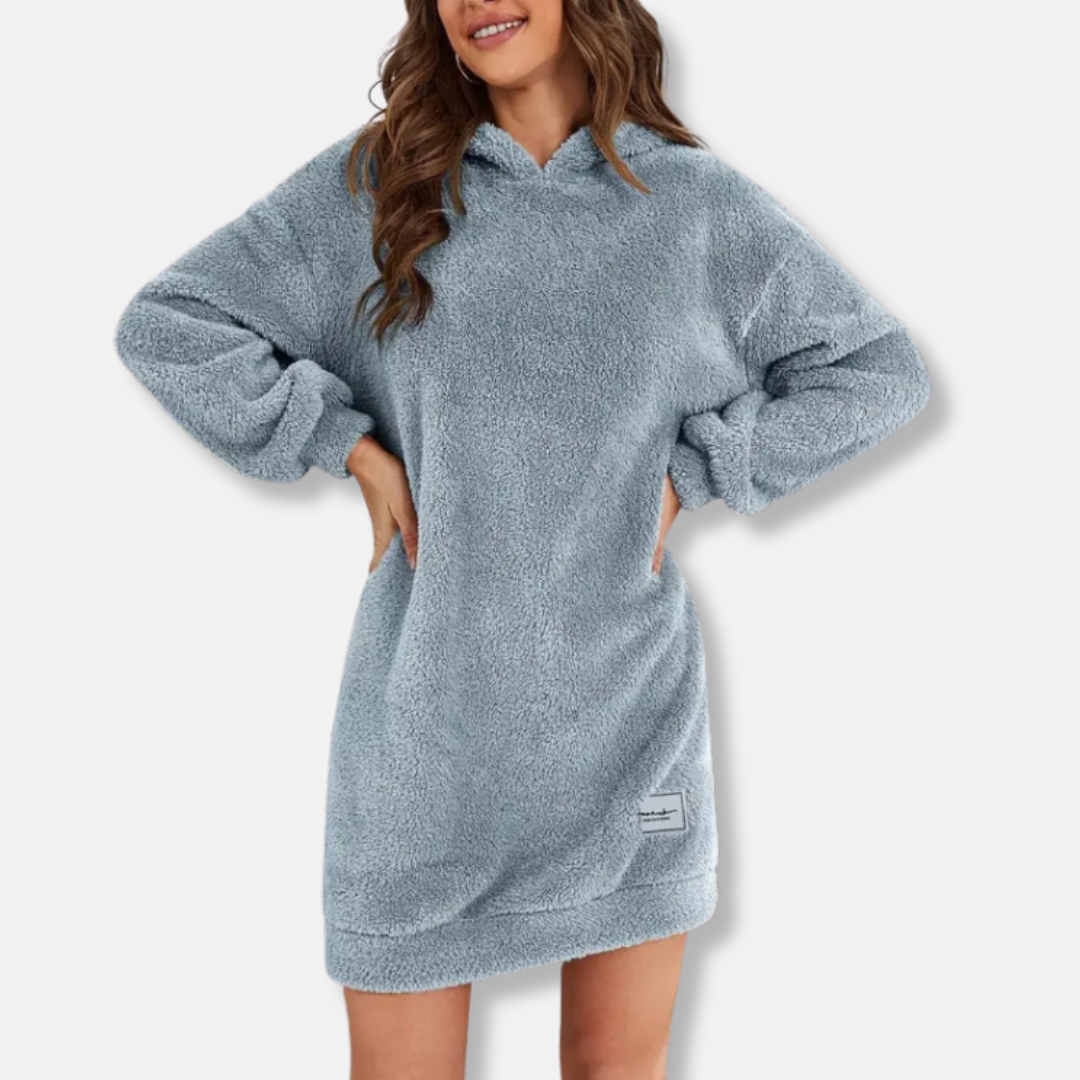 Robe À Capuche Pour Femme En Peluche Texture Délicate Oversize Mini À Manches Longues Pour Détente