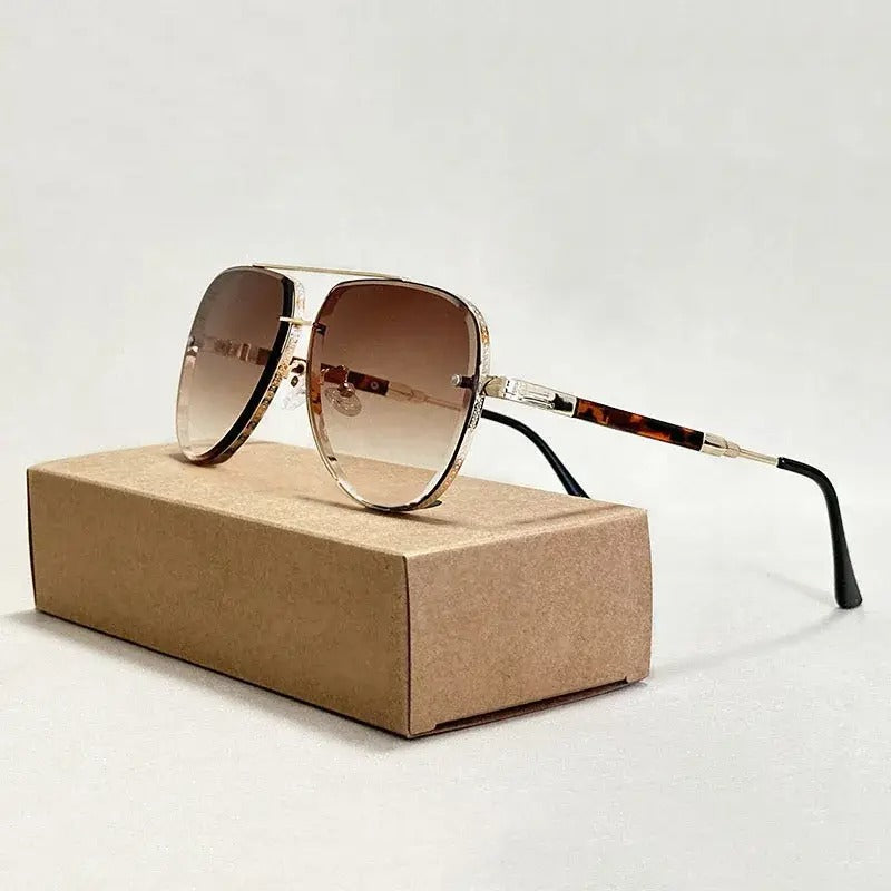 Lunettes Aviateur Skyline Luxe Dégradé Or Gravé UV400 Protection Pour Style Moderne