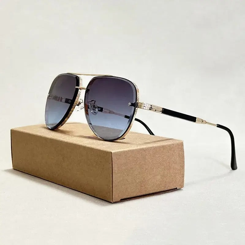 Lunettes Aviateur Skyline Luxe Dégradé Or Gravé UV400 Protection Pour Style Moderne