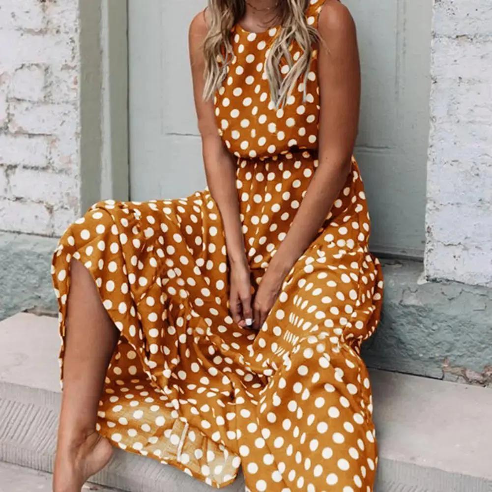 Robe Maxi Sans Manches À Pois Pour Femme Chic Et Confortable Pour Été Vacances Et Sorties Quotidiennes