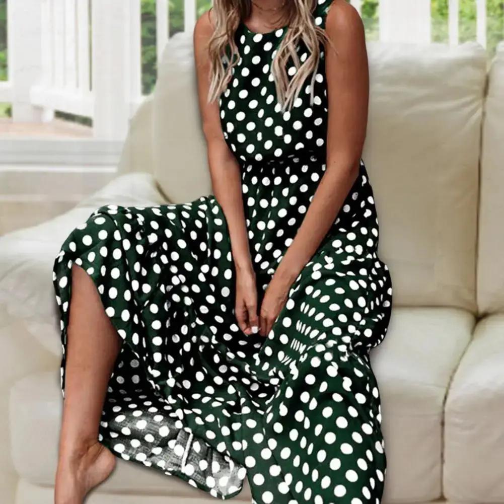 Robe Maxi Sans Manches À Pois Pour Femme Chic Et Confortable Pour Été Vacances Et Sorties Quotidiennes