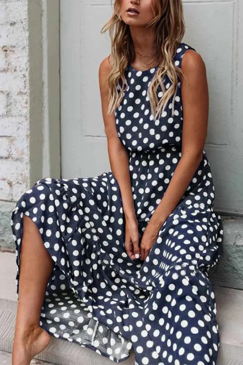 Robe Maxi Sans Manches À Pois Pour Femme Chic Et Confortable Pour Été Vacances Et Sorties Quotidiennes