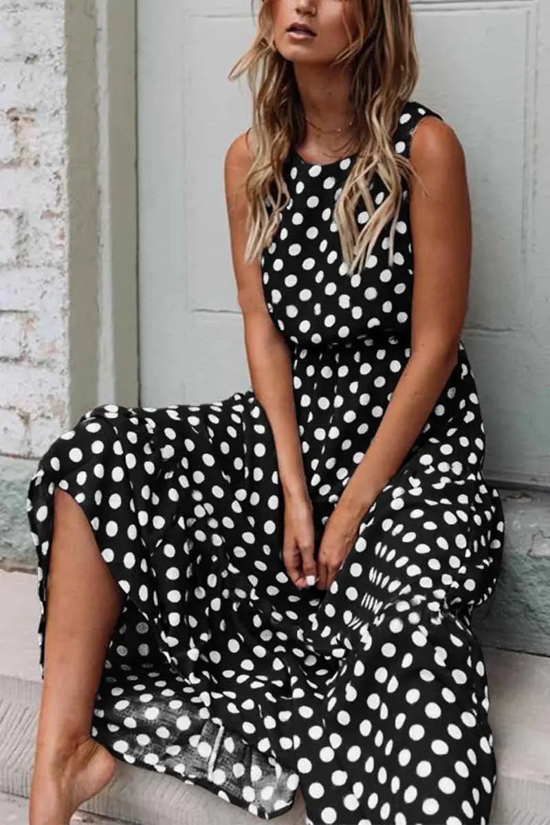 Robe Maxi Sans Manches À Pois Pour Femme Chic Et Confortable Pour Été Vacances Et Sorties Quotidiennes