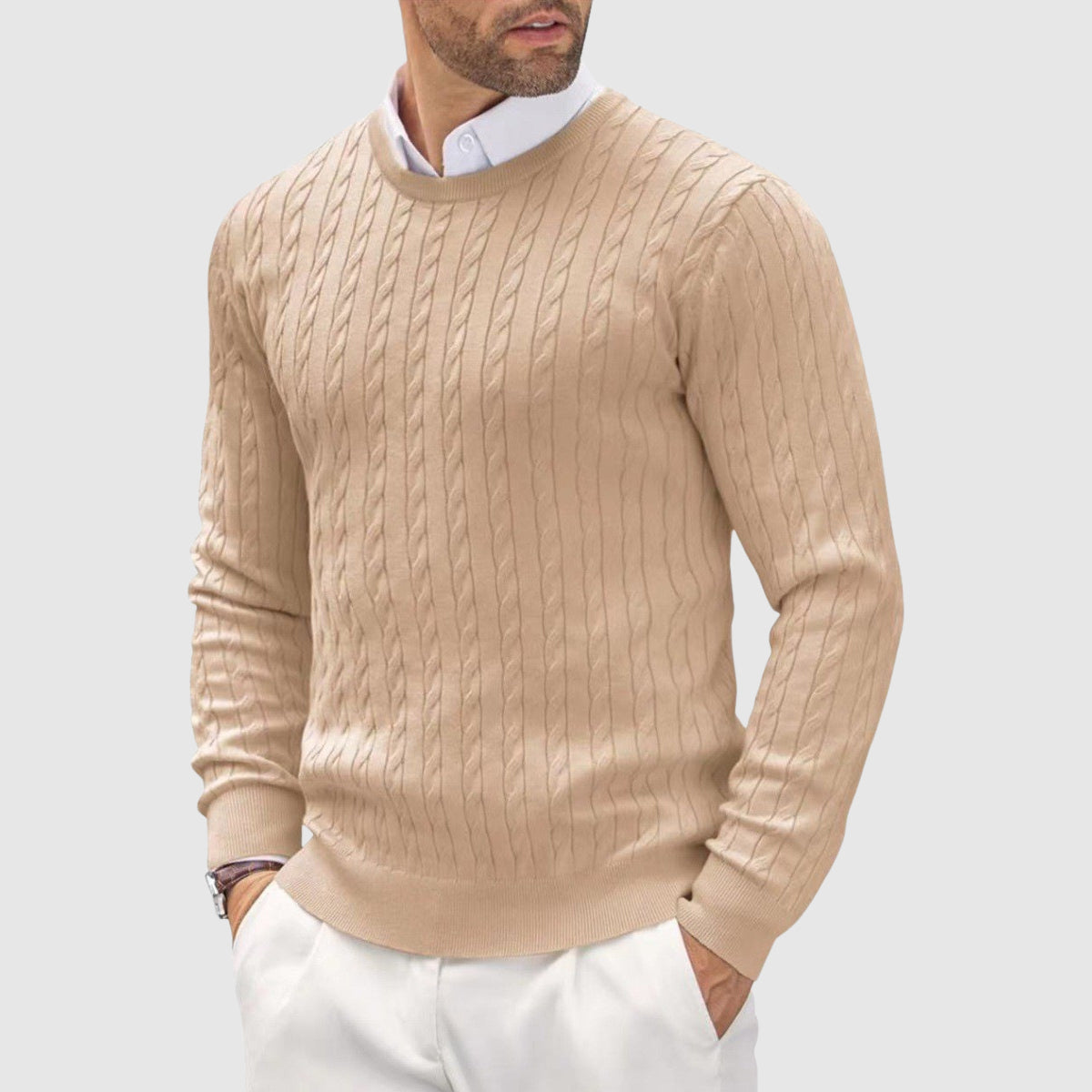 Pull Pour Homme Slim Fit En Laine Tricotée Amawinc Avec Tissu Tricot Premium Et Design Tricot Torsadé