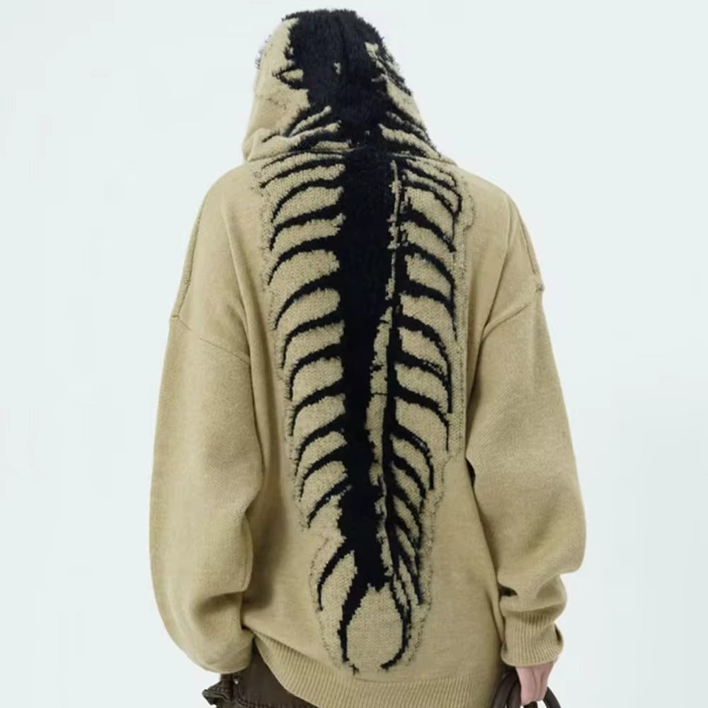 Sweat À Capuche Anthracite Motif Centipède Géant Dos Grunge Design En Maille Douce