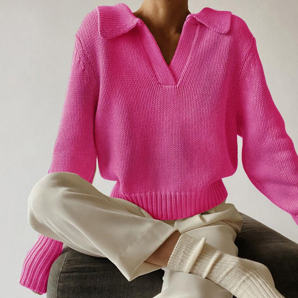 Pull Tricot Ample Avec Col En Revers Sofia Amoretti Allure Design Irrégulier En Coton Élasthanne