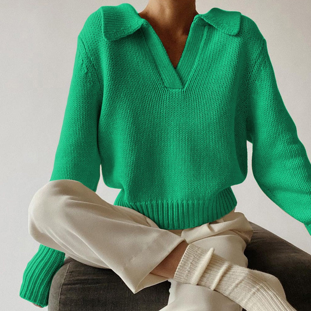Pull Tricot Ample Avec Col En Revers Sofia Amoretti Allure Design Irrégulier En Coton Élasthanne